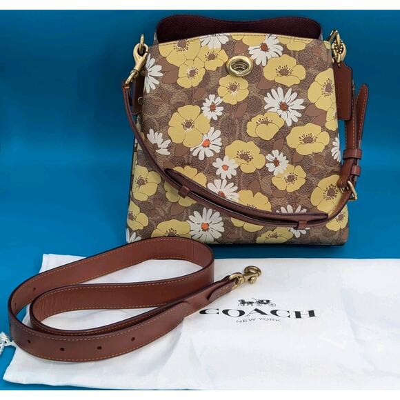 Coach Handbags - COACH FLORAL DAISY PRINT C9722 WILLOW BUCKET BAG SIG CANVAS TAN/RUST $395